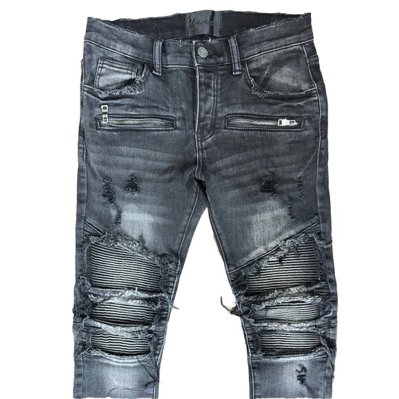 Valabasas Mens Black Distressed Skinny Jeans 29 Buttonfly Designer Denim - Picture 2 of 10